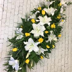 White Lily and Yellow Rose Casket Spray