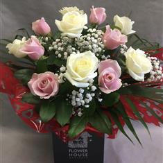 Pink and White Rose Hand Tied