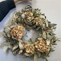 Dried Hydrangea and Eucalyptus Wreath