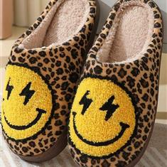 Smiley Leopard Print Slippers
