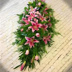 Pink Rose and Lily Casket spray