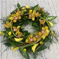 Calla lily and orchid wreath