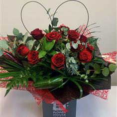  Dozen Red Roses love heart Hand Tied