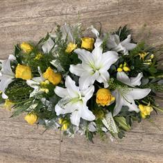 Stem Ended Teardrop Spray with Freesia, Roses and Lilies