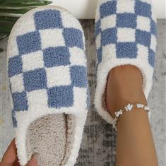White and Blue Patterned Slippers