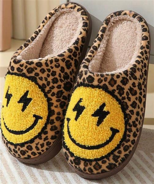 Smiley Leopard Print Slippers - Main Image